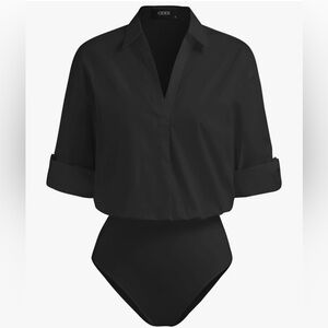 Black V-Neck Bodysuit Top